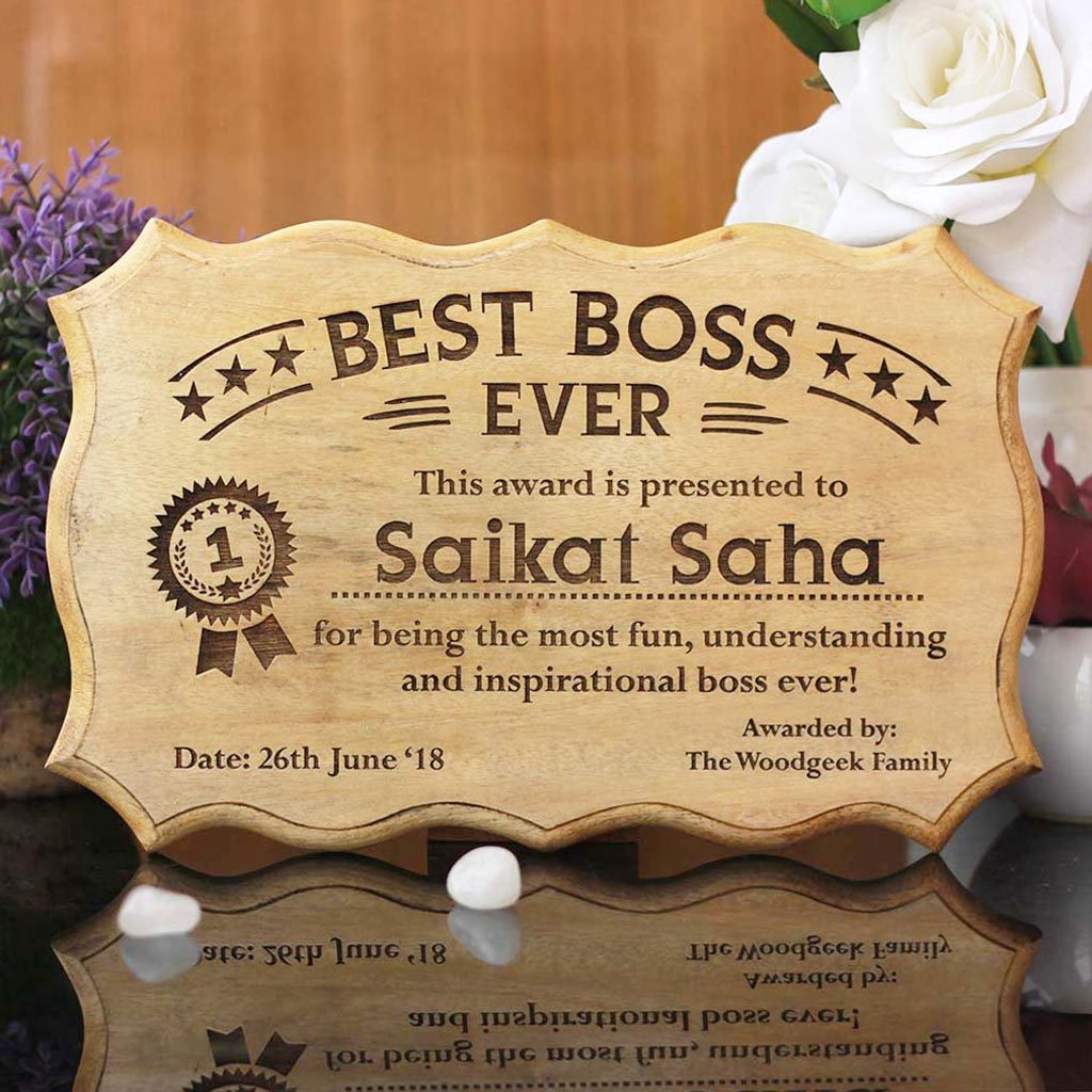 Best Boss Ever Certificate of Appreciation - Wooden Award Certificate - Certificate of Appreciation - custom made wooden gifts for boss -  personalised gifts for boss - gifts for boss male -  gifts for boss female - farewell gift for boss - gift ideas for boss who is leaving - office gifts - engraved gifts  - wood engraved gifts - wooden plaque certificate - WoodGeek Store