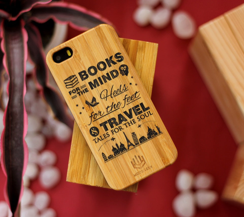 Books are for minds, Heels are for feet and Travel Tales for soul wooden phone case - personalized cell phone case - wooden iPhone case - gift ideas for a Sagittarius  - gift ideas - gifts for friends - good gift ideas - engraved phone case - cool iphone covers - carved wood cases - Custom gift ideas - engraved wooden phone cases - woodgeekstore