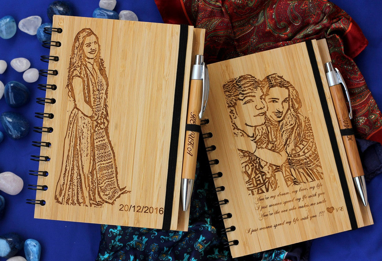 Engraved wood journal - Personal Notebook with Photo Engraving - Woodgeek Store