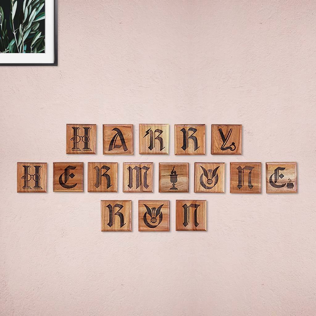 Harry, Hermoine & Ron Wooden Crossword Wall Art. These Wooden Letter Tiles Makes Great Harry Potter Room Decor. Buy More Customized Wooden Gifts For Harry Potter Lovers From The Woodgeek Store.