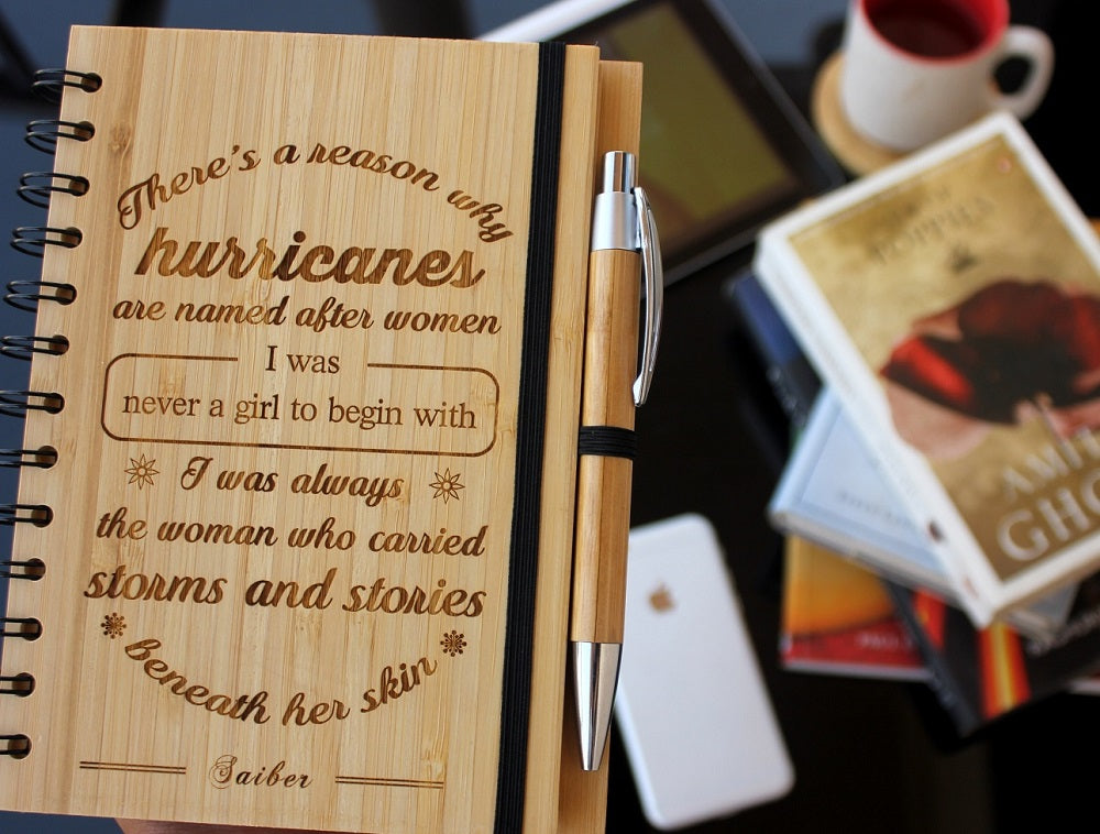 There is a reason hurricanes are named after women bamboo wood notebook - Affordable Gifts for Women and Girlfriends - Women's Day Gifts - Woodgeek Store