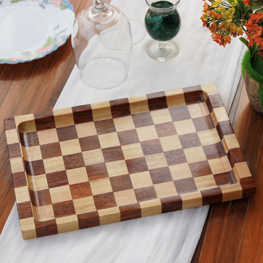 Chessboard Style Wooden Serving Tray - Decorative Wooden Serving Trays - Wooden Platter - Elegant Serving Trays - Woodgeek - Woodgeekstore