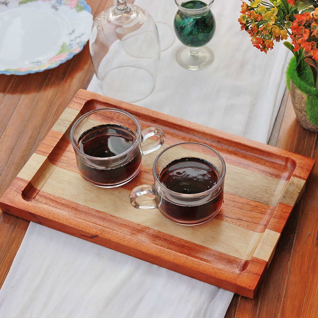 Mahogany & Birch Striped Wooden Tray - Vegetable Chopping Board - Thick Wooden Chopping Board - Wooden Food Trays - Wooden Tray With Handles - Unique Serving Trays - Woodgeek - Woodgeekstore