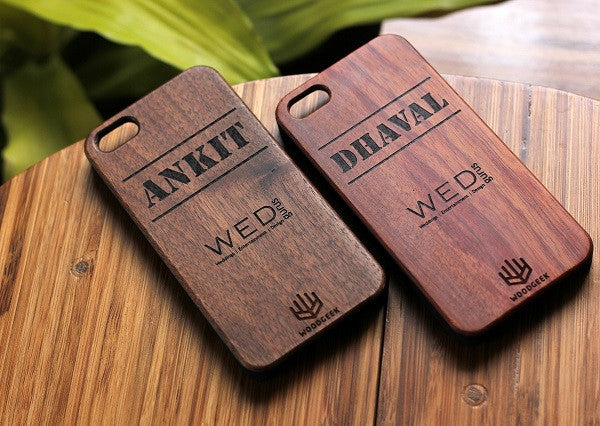 Personalized wooden iPhone case with company name from Woodgeek Store