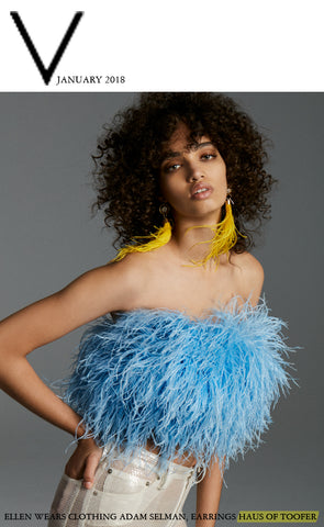 Haus of Topper Yellow feather Charmer Earrings in V Magazine 