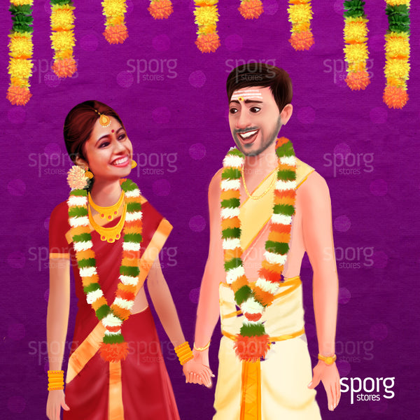 illustrated Indian wedding invitation design for tambram wedding