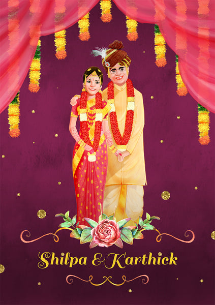 illustrated wedding invitation India