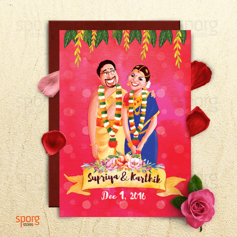 Caricature wedding Indian wedding card 