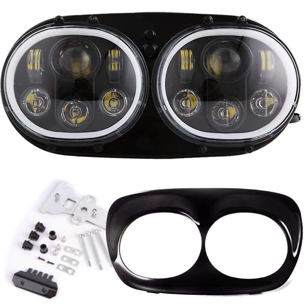 Black Dual LED Headlight Assembly For Harley-Davidson Road Glide Hi/Lo Beam 90W