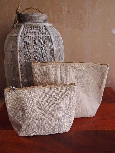 Large Jute Canvas Blend Cosmetic Makeup Bag Zippered Pouch | TM692