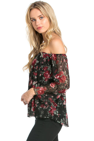 Short Sleeve Off the Shoulder Flowy Neon Pink Top