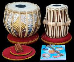 SANSKRITI MUSICALS Tabla Set - Twin Color Brass Bayan 3 KG - Sheesham Dayan - FD