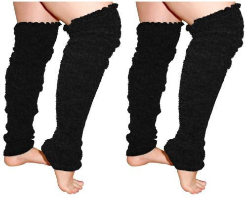 Plus Size Leg Warmers Black 2 Pack Over The Knee Super Long Cable Knit Camo Chique