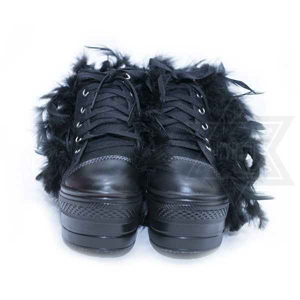 fluffy black shoes