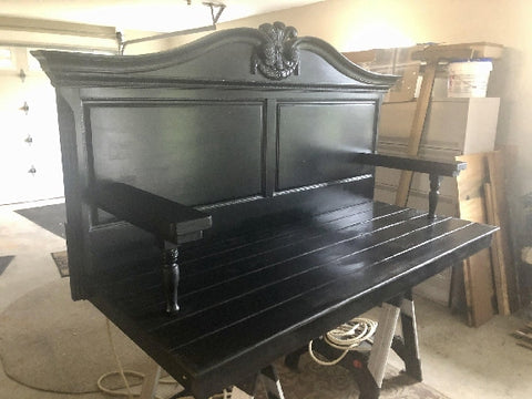 Black diy porch swing from old headboard