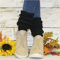 slouch socks thick cotton black wedge sneakers outfit