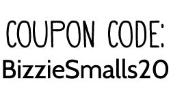 Use the coupon code BizzieSmalls20 for 20% off your order on Small Business Saturday, 11/26