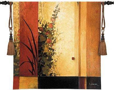 35" HOLLYHOCK Asian Abstract Botanical Floral Tapestry Wall Hanging