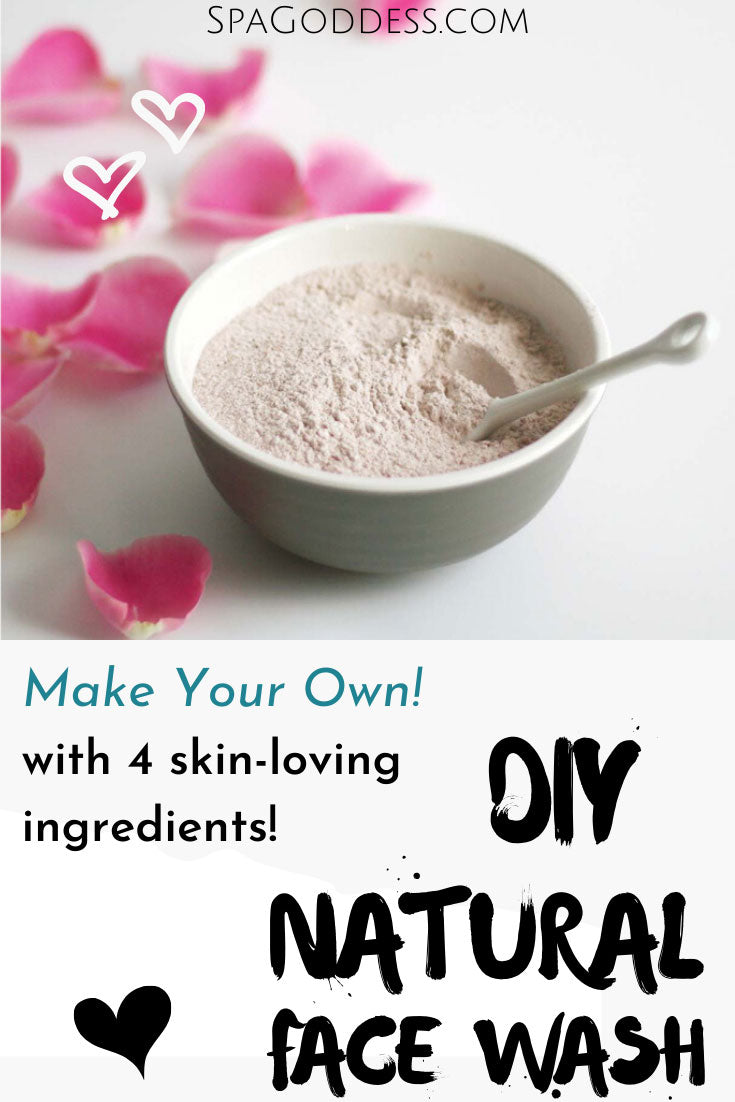 Make your own DIY all natural face wash with our recipe using only 4 skin-loving ingredients! Get the full recipe on SpaGoddess Wellness Blog