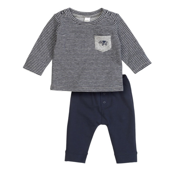 Petit Lem Baby sets Stripe Navy Top and Solid Pant Set - Ever Simplicity