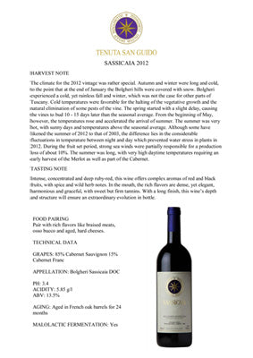 Sassicaia 2012 Flyer