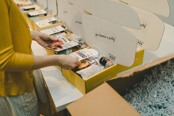 Putting together our mail order care packages for long distance birthdays, cheer ups, and more