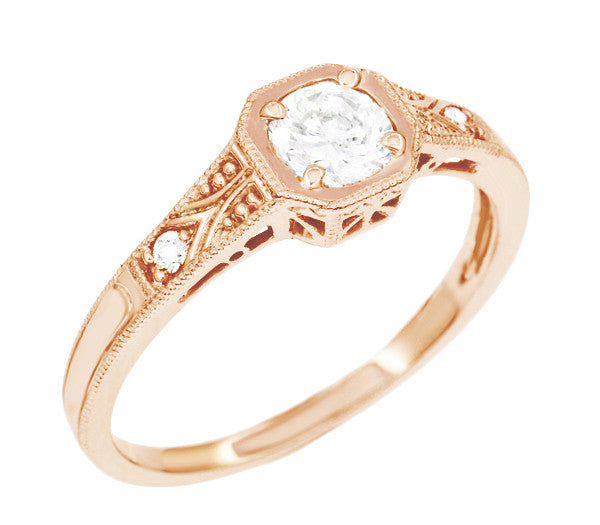 1930s Art Deco Rose Gold Low Profile Diamond Engagement Ring | Vintage