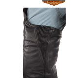 Biker Motorcycle Chaps Naked Cowhide Leather with Side Zipper & Snap