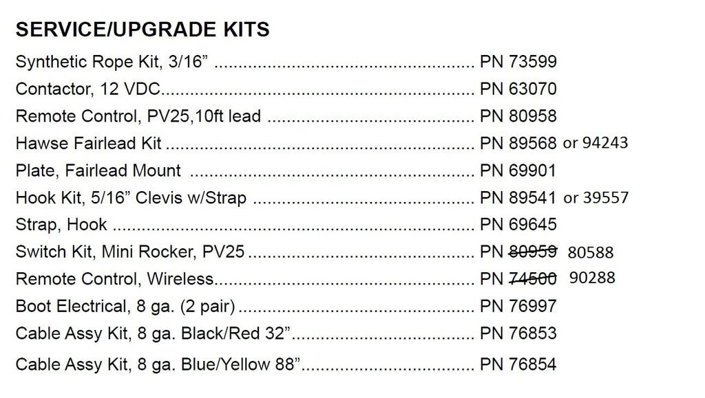 PV2500 accessories list