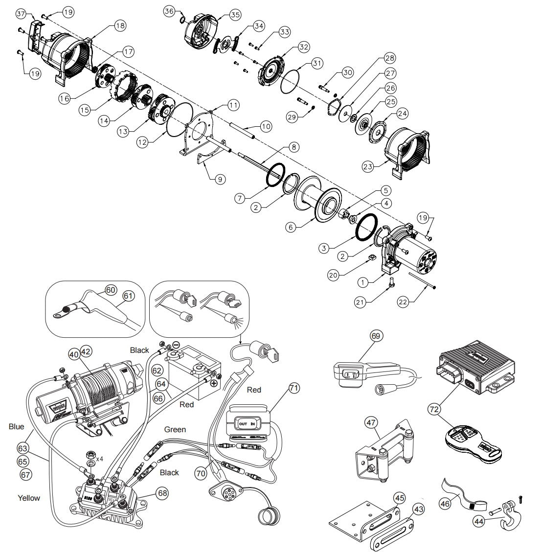 WARN XT-25, XT-30, RT-25, and RT-30 Winch Parts