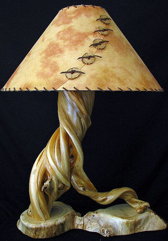 handmade log table lamp