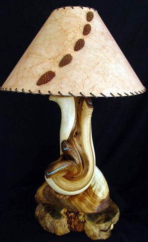 turquoise inlay juniper wood table lamp