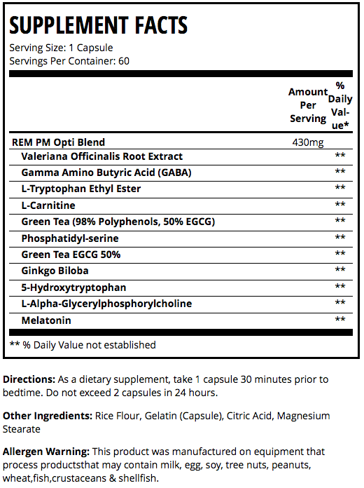 MAN REM PM Supplement Facts