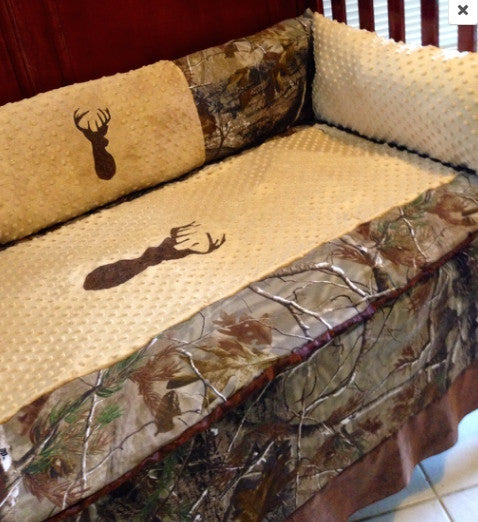 Brown buck Realtree AP camo hunting baby bedding set for ...
