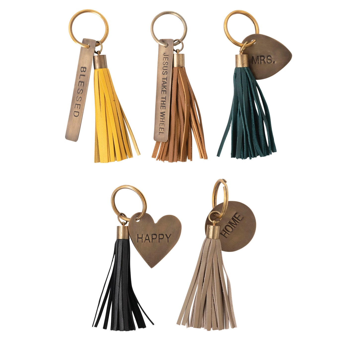 Brass Key Chain with Saying and Leather Tassel