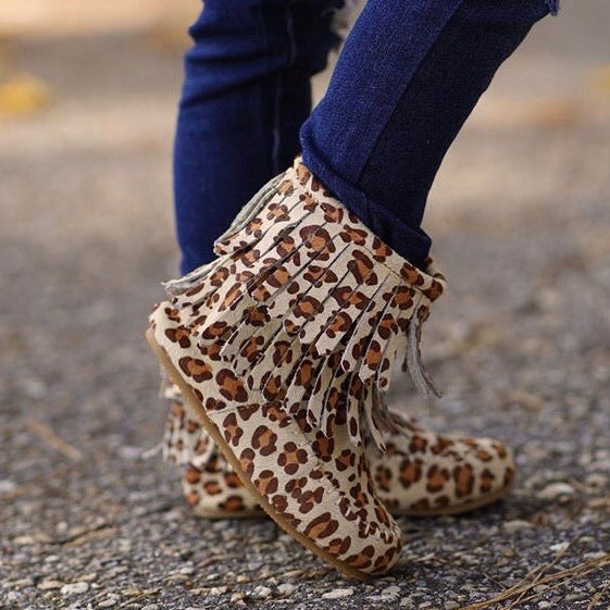 leopard fringe boots