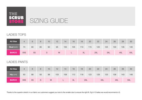 Barco Female Size Guide
