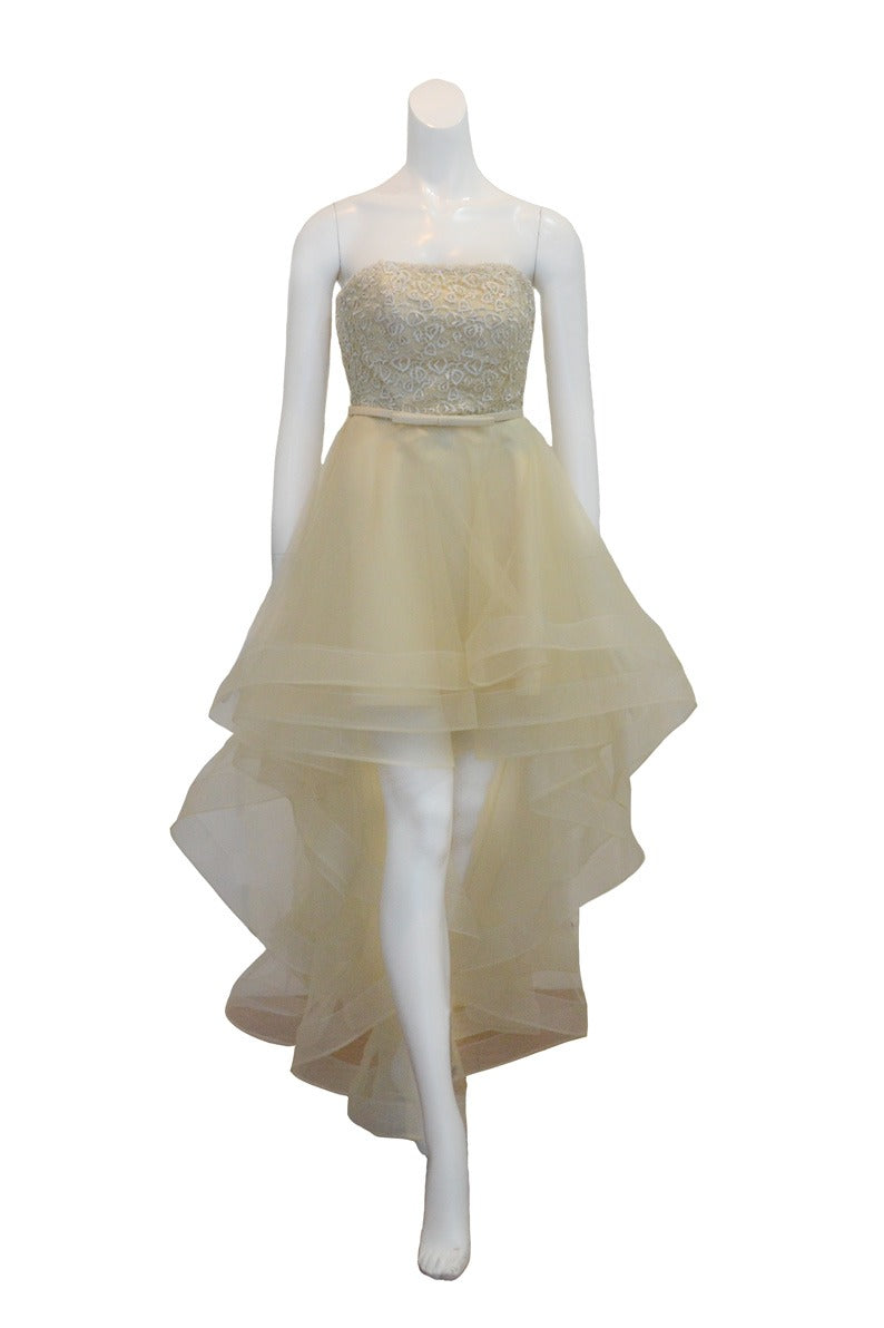 Sale: E&FINE - White Strapless Brocade Tulle Dress