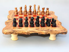 Handcarved Chess Board / Wooden Chess Set / Olive Wood Chess Game - Red Square - Medium Size