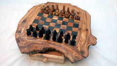 Chess Set, Unique Olive Wood Rustic Chess Board, Dad Gift, Christmas Present