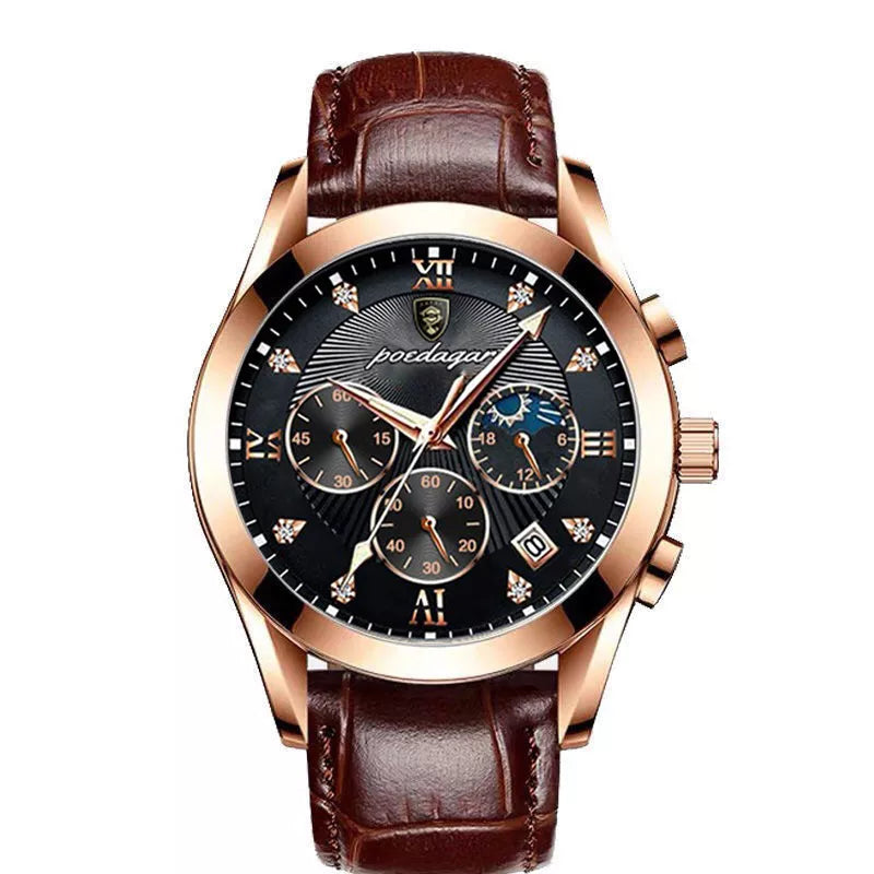Montre Homme POEDAGAR – Nouvelle 2021, Élégante, Étanche, Lumineuse, Bracelet Cuir, Quartz de Luxe