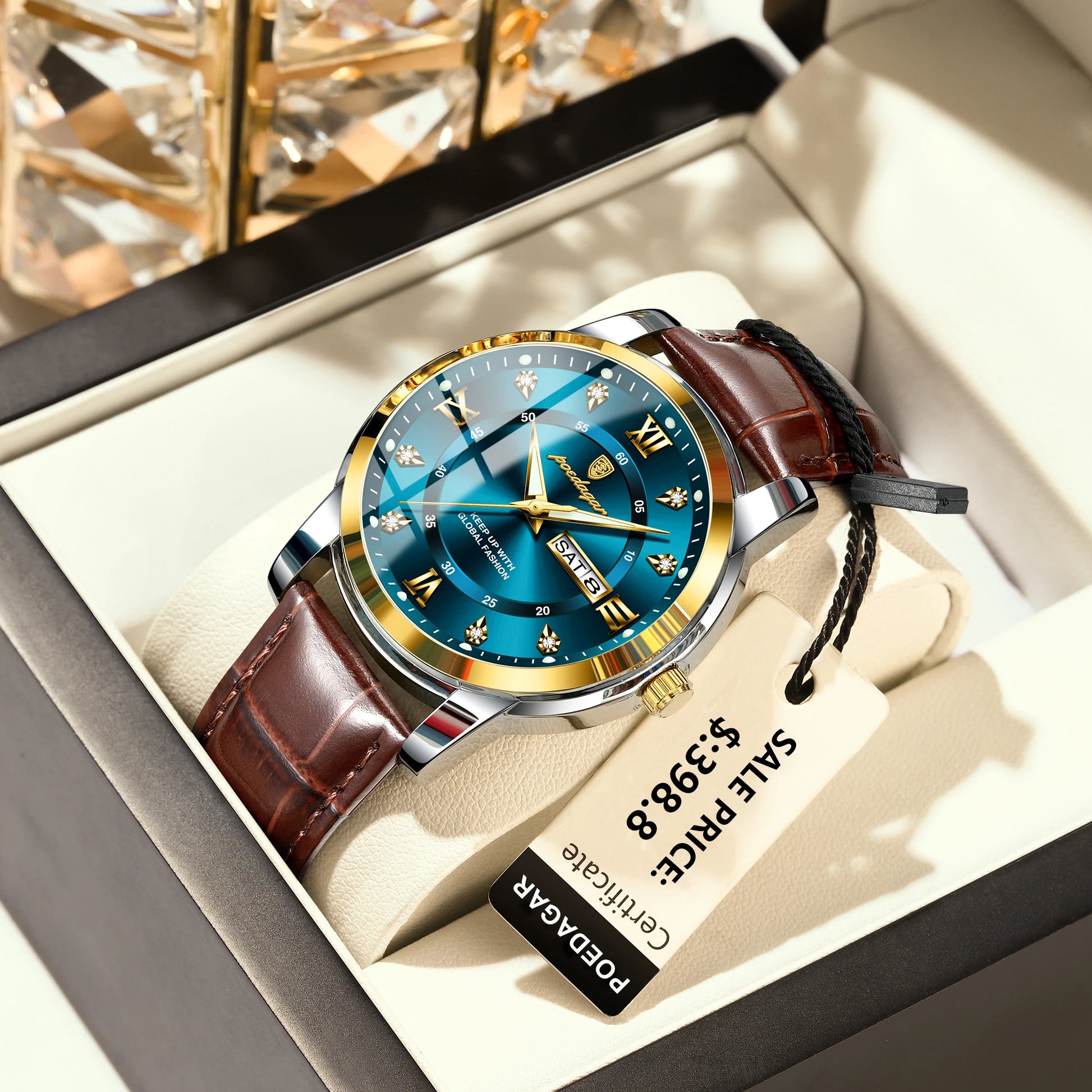 Montre Homme POEDAGAR – Luxe, Affaires, Étanche, Lumineuse, Date & Jour, Cuir, Quartz Sport