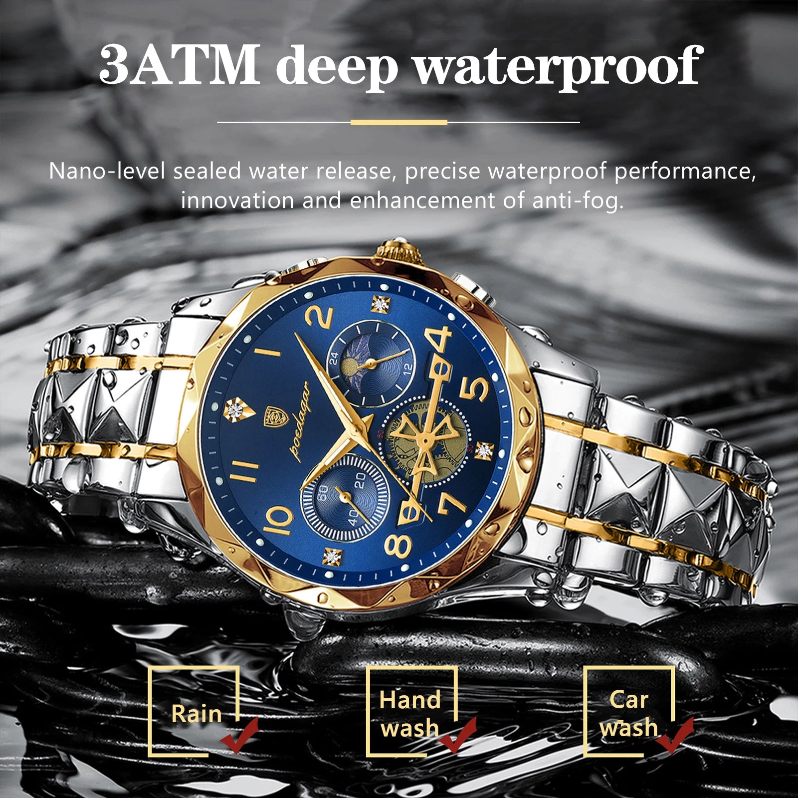 POEDAGAR Luxury Sports Watch Men Stainless Steel Man Quartz Wristwatch Waterproof Luminous Chronograph Men's Watches Clock Reloj