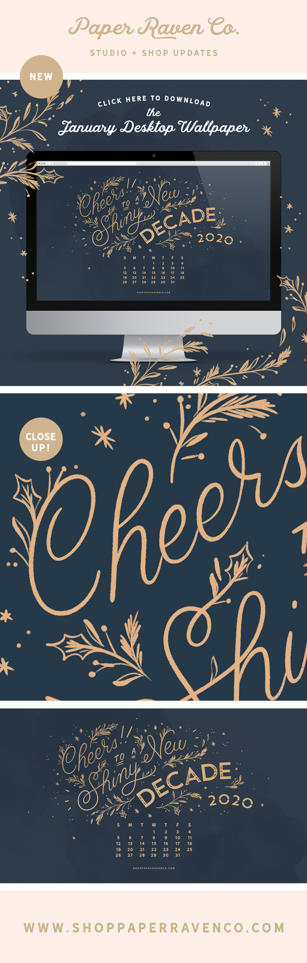Free January 2020 Desktop Wallpaper by Paper Raven Co. | www.ShopPaperRavenCo.com | #dressyourtech #desktopwallpaper #desktopdownload