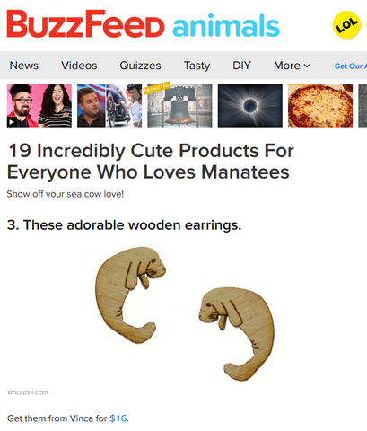 manatee earrings featured on buzzfeed