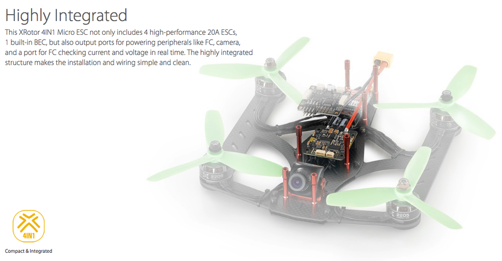 Hobbywing XRotor 20A Micro 4-in-1 ESC (2S-4S)