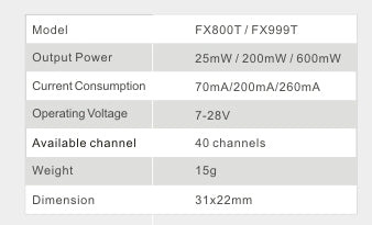 FXT FX800T 25/200/600mW adjustable 5.8G 40CH VTX Video Transmitter
