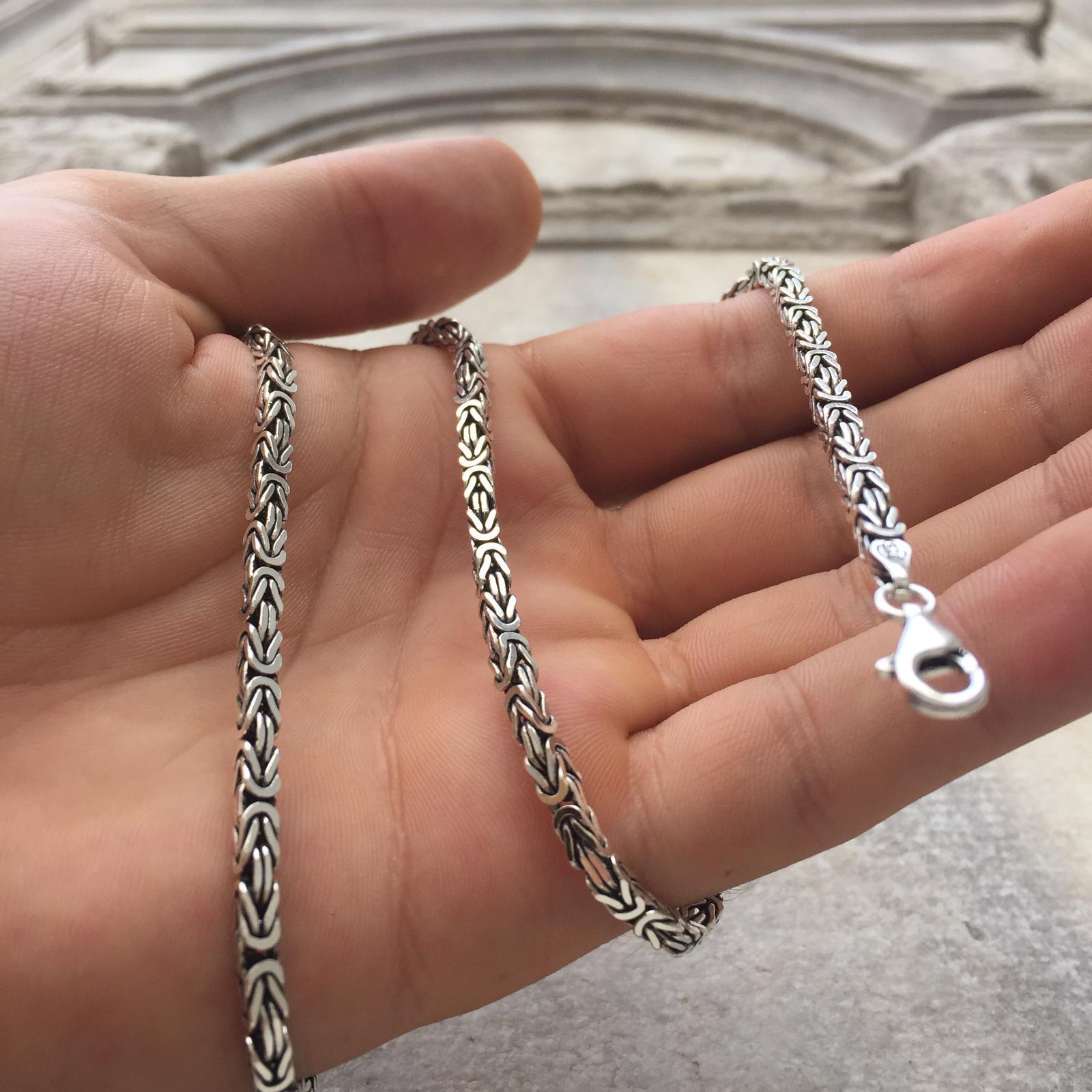 4mm Boys Men's King Byzantine Chain Necklace 925 Sterling Silver
