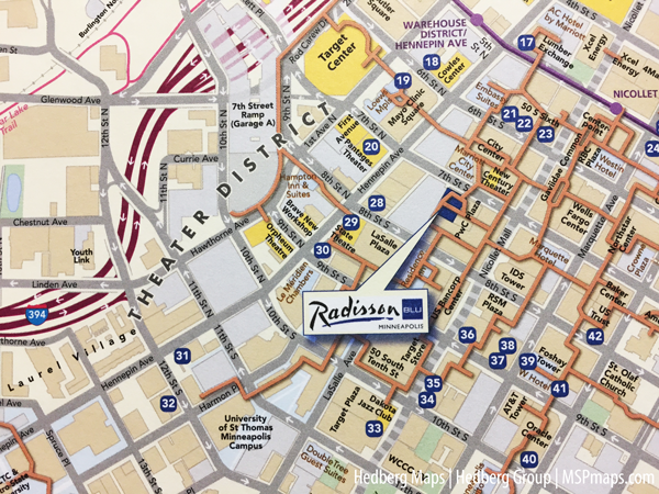 Detail of the Radisson Blu's map created by Hedberg Maps