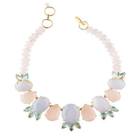 Bounkit Necklace with Blue Quartz and Rose Quartz Pantone color of the year rose quartz and serenity